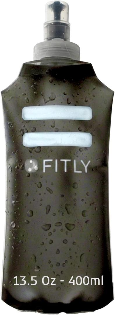FITLY Soft Flask - Shrink As You Drink Soft Water Bottle for Hydration Pack - Folding Water Bottle Ideal for Running, Hiking, Cycling, Climbing & Rigorous Activity (13.5 Ounces, Black)