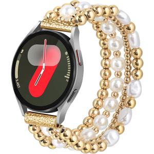 VISOOM Stainless Steel Bracelet for Samsung Galaxy Watch 8/7/6/5/4 40/44mm Bands/Active 2 Watch 4 Classic 42mm Band Women, 20mm Handmade Cute Elastic Crystal Beads Bracelet for Galaxy Watch 5 pro (Small)