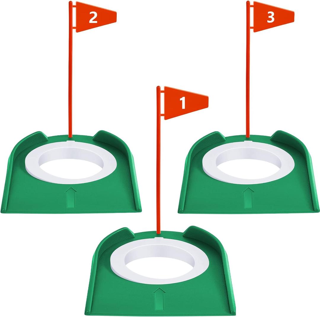 Sotiff 3 Pcs Golf Putting Cup Golf Hole Training Aids Putters with Plastic Flag for Adult Office Garage Yard Indoor Outdoor Practice (Red)