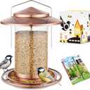 iBorn Bird Feeders for Outdoors Hanging,Metal Bird Feeders for Cardinal Chew Proof 18cm Large Roof&Tray Birdfeeders Outside Hanging,Brushed Copper 6 Port (Seed is not Included) (6Port,2.2lb,plastic tube)