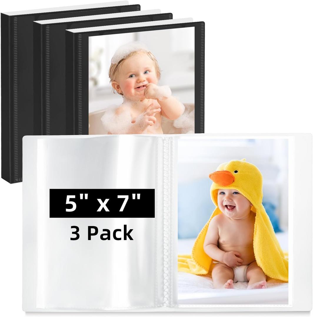 Vienrose Small Photo Album 3-Pack 5 x 7 Photo Book Album, Each Picture Book Holds 52 Photos Mini Photo Book with Customizable Cover, Postcard Album, Baby Photo Albums (Black)