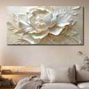 MooMel Large Framed Abstract White Flower Wall Art, Modern Canvas Wall Decor for Living Room Bedroom Dining Room Home Office, 29x58 Inch.