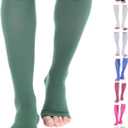 Doc Miller Open Toe Compression Socks, 20-30 mmHg, Toeless, Support Circulation, Shin Splints, Calf Recovery, Post Op, Knee High, Medical Grade, Dark Green Socks, Large Size for Men & Women, Pair