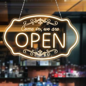 LED Neon Open Sign for Business, 16.5x10'' Come in Were Open Sign, Warm White Adjustable Brightness Neon Lights for Party, Bar, Salon, Stores, Hotel, Wall Decor, Clubs, Hotels