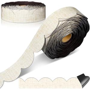 Fuutreo 68.9 ft Linen Magnetic Bulletin Board Border Whiteboard Magnetic Scalloped Trim Strip Borders for Vintage Farmhouse Neutral Classroom Chalkboard School Party Office Poster Board Decorations