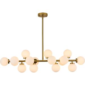 XILICON Linear Chandeliers Modern Brushed Brass Chandeliers for Dining Room 16-Lights and White Glass Pendant Lighting Mid Century Globe Dining Light Fixture for Living Room Kitchen