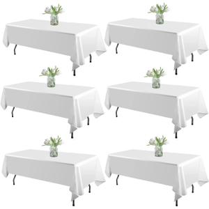 WIGENIUS 6 Pack White Table Cloth Rectangle Tablecloths 60X84 Inch,Polyester Tablecloth for 4 Foot Rectangle Tables,Wrinkle Resistant Washable Fabric Table Covers for Party,Wedding Banquet