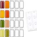 20 Pack 2 oz Glass Shot Bottles w/ White Lids & 20 Labels - Small Clear Jar for Ginger, Wellness Shot, Juice, Sample, Whiskey - Travel Essentials Mini Bottles - Wide Mouth, Leakproof, Dishwasher Safe