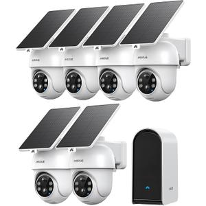 ANSQUE Security Cameras Wireless Outdoor Home System, 6 Camera Kit, No Subscription Fees, Solar Powered, Local Storage, 365-Day Battery Life, 360PTZ Surveillance, Auto Tracking, 2K Color Night Vision