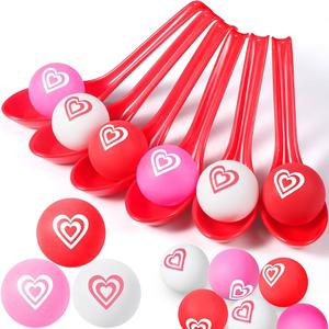 24 Pack Spoon Relay Race Toy Set for Adults, Heart Ball and Spoon Race Game for Indoor Outdoor Office Party Supplies Favors(Red)