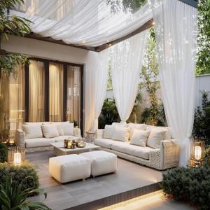 NICETOWN 2 Panels Outdoor Mosquito Netting for Patio Waterproof, Extra Wide 118" Airy Mesh Net Outdoor Sheer Curtains Privacy, Rod Pocket DIY Adjustable Length & Width for Sunroom, W118 x L98, White