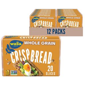 Wasa Whole Grain Crispbread, 9.2 oz (Pack of 12), Crackers, Non-GMO Ingredients, Fat Free, Made with 100% Whole Grains, Best By: Aug312026