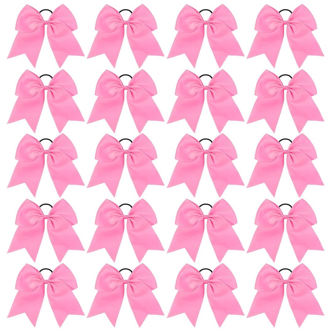 20 PCS 8 Inch Cheer Hair Bows Large Cheerleading Big Hair Bows with Ponytail Holder Hand-made Grosgrain Ribbon Hair Accessories for Teen Girls(Pink)
