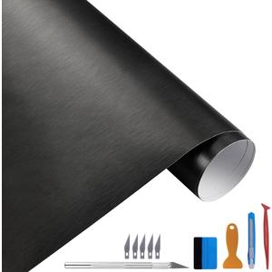 LZLRUN Free Tool Kit Black Satin Metallic Brushed Vinyl Tape for Black Out Chrome Delete Window Trim Door Trim (1Feet x 10Feet)