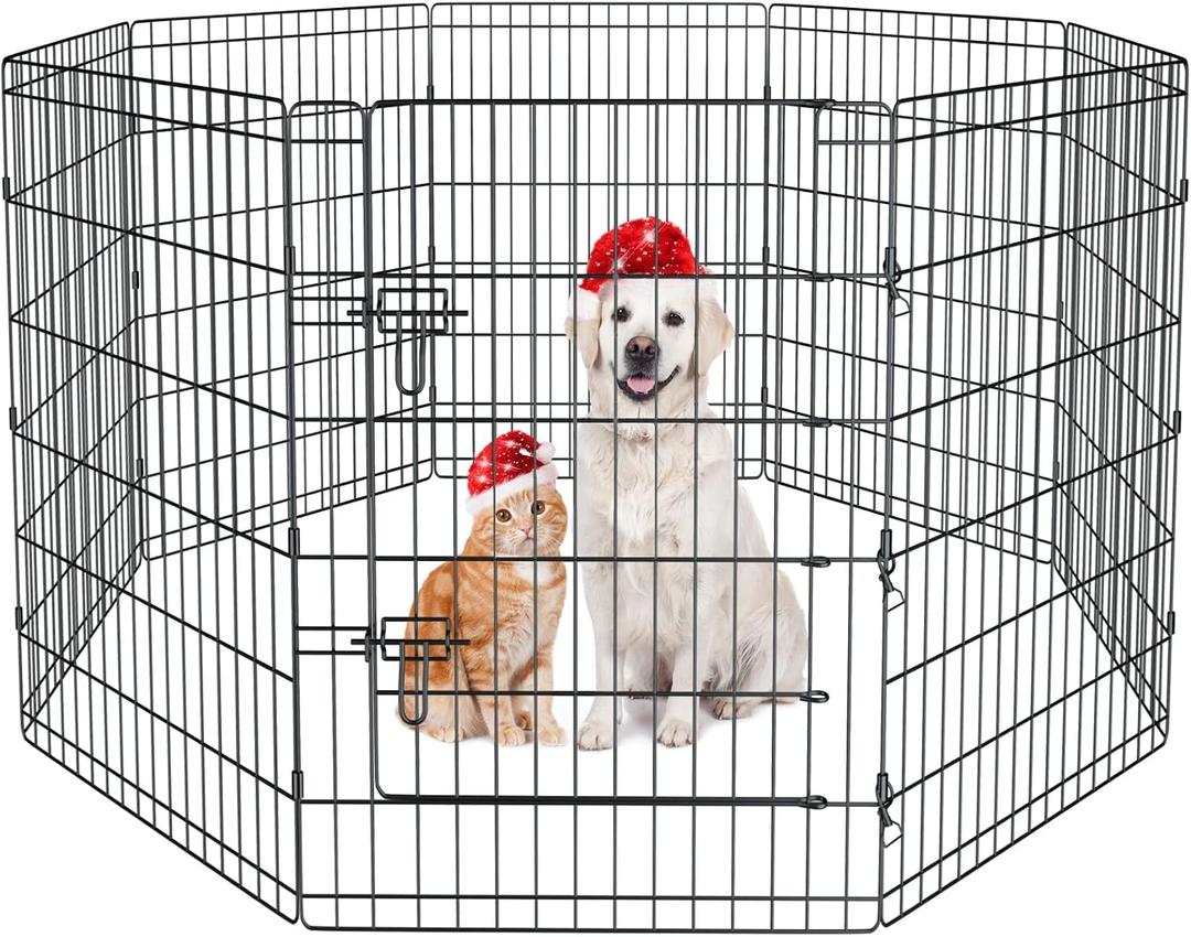 Artmalle 36" H x 24" W Dog Playpen, 8 Panel Rustproof Metal Pen with Door