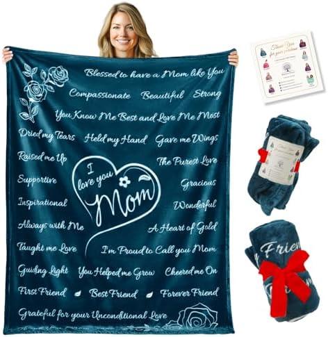 Mom Blanket - Birthday Gift for Mom from Daughter or Son, Soft Blue Fleece Throw with Meaningful Words, Cozy 65"×50" Sentimental Gift for Women