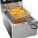 Commercial Deep Fryer, 1700W Electric Countertop Fryer with Basket, 10L Stainless Steel Single Oil Fryer with Time & Temp Control, Overheat Protection, for Kitchen Restaurant Use（10L）