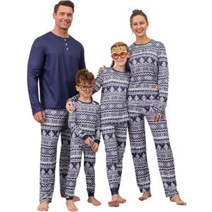 Rnxrbb Matching Family Christmas Pajamas Sets Christmas Pjs for Family Xmas Sleepwear for Kids Women Men Couples 2025 (9-10 Years, Button Navy Tree)