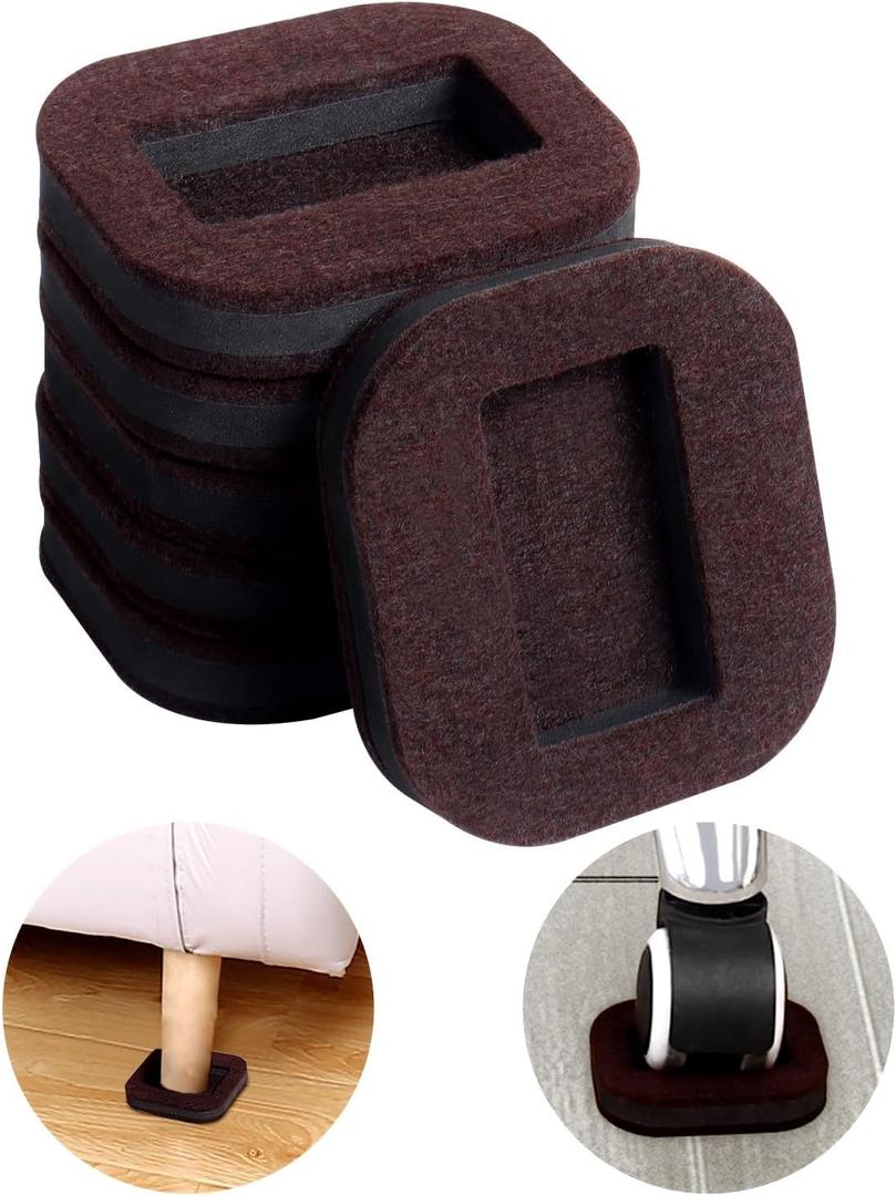 12 PCS Felt Furniture Coasters Caster Cups for Hardwood Floors, Felt Bottom Furniture Pads, Bed Office Chair Fridge Furniture Wheel Stopper to Prevent Sliding and Scratches (Brown, L: 2.6" * W:1.8")