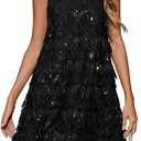OYOANGLE Women's Sequin Sparkly Cocktail Party Dress Glitter Sleeveless Halter Mini Dress Outfits Clubwear (Black), Size Small