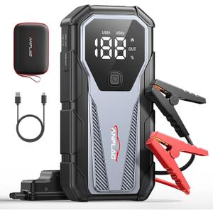 Car Jump Starter 6000A 12V Battery Pack, 16800mAh Portable Jump Box for 10L Gas/9L Diesel Engines, with Smart Jumper Cables, LED Display, Fast Charging, SOS Light & Emergency Power Bank