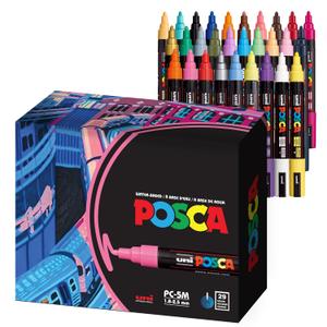 Uni Posca Paint Markers, 5M Medium Acrylic Markers with Reversible Tips, Art Supplies For Gifts, Decorations, Fabric, Metal, Glass, Wood and Canvas, Assorted Colors, Set of 29 Uni Posca Paint Markers, 5M Medium Acrylic Markers with Reversible Tips, Art Supplies For Gifts, Decorations, Fabric, Metal, Glass, Wood and Canvas, Assorted Colors, Set of 29