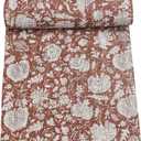 Marubhumi Indian Handmade Traditional Hippie Floral Print Kantha Quilt Indian Cotton Bedding Throw Blanket Bespread Hand Stitched with Love (Brown, Twin (60"x 90"))