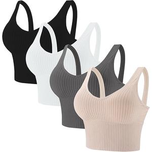 Eleplus 4 Pieces Comfy Cami Bra for Women Crop Top Yoga Bralette Longline Padded Lounge Bra Pack of 4 (X-Large-XX-Large,)