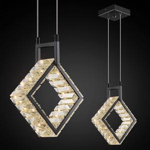 Kitchen Island Mini Light Fixture Modern Led Crystal Pendant Light Black Square Chandelier for Dining Room Living Room Kitchen Bedroom Bar1-Pack