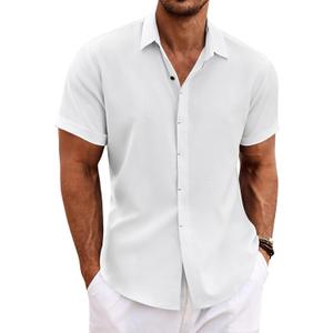 COOFANDY Men's Linen Shirts Short Sleeve Casual Shirts Button Down Shirt for Men Beach Summer Wedding Shirt White