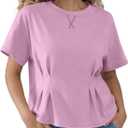 Women's Peplum Tops Babydoll Tops Short Sleeve Shirts Cinched Waist Tops Casual Blouses Dressy Summer (Pink, S)
