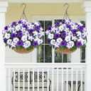 MARTINE MALL Artificial Flowers for Outdoors, 2 Potted Realistic Fake Outdoor Flowers, UV Resistant Silk Petunia Flower for Outside Look Real Faux Flower Plants in Pot for Porch Garden Decor, 20''