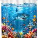 LGhtyro Shark Fish Kids Shower Curtain Bathroom Set 60Wx71H Inches Ocean Under Sea Life Themed Underwater Coral Marine Bath Accessories Animal Fun Toddler Cool Art Home Decor Fabric 12 Pack Hooks