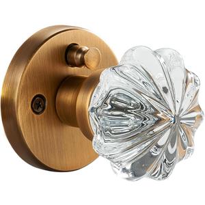 Privacy Door Knob with Clear Crystal Glass Flower Handle and Antique Amber Brass Rosette  Elegant Vintage Interior Lock Set for Bedroom & Bathroom