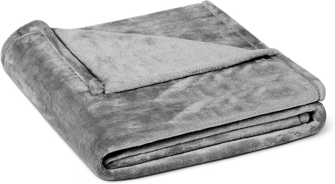 Amazon Basics Soft Fleece Throw Blanket, Ultra-Soft Flannel Fleece Microfiber, Lightweight Warm Cozy for Couch Sofa Bedroom, Fade-Resistant, 50 x 60 Inches, Gray (Dark Grey)