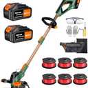 WeGofly 13-Inch String Trimmer Cordless,(2 x 21V 5.0Ah Batteries & Charger), 2 in 1 Trimmer & Edger, Electric Weed Wacker with Auto Rope Spool Feed, 6 Pcs 4M Spool Line for Yard, Garden, Green