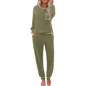 Ekouaer Womens Pajamas Set Waffle Knit Long Sleeve Lounge Set 2 Piece Pj Loungewear Sleepwear XL