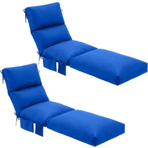 Kigley 2 Pcs Chaise Lounge Cushions, 78 x 22 x 4.7 Inch Outdoor Lounge Chair Cushions with Pocket, Thick Tufted Patio Recliner Replacement with Ties, Fade Resistant for Pool Furniture (Blue)