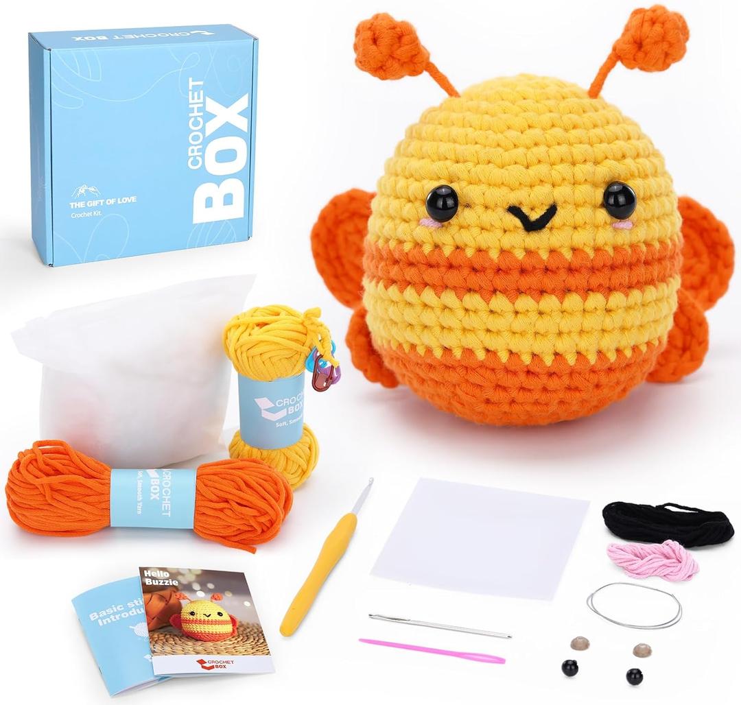 Crochet Kit for Beginners - Bee Crochet Kit, Learn to Crochet, All You Need in, Videos, Instructions, Soft Yarn, Birthday Gift for Adults