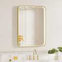 LED Bathroom Mirror with Lights, 20x28 Inch Brushed Gold Metal Frame LED Mirror for Bathroom, Stepless Dimmable 3 Colors Wall Mounted Lighted Bathroom Vanity Mirror, Anti-Fog, Memory