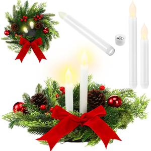 Suncalla 3 Pcs 13.5 Inch Christmas Centerpiece Include Christmas Candle Wreath with 2 Flameless Candles Red Ribbons Pine Cones Red Berries Spherical Xmas Table Centerpiece Decor for Party Winter Decor