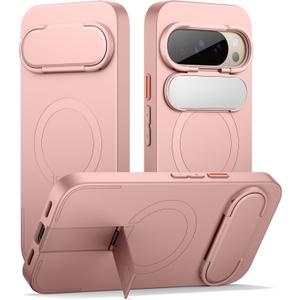 SURITCH for Google Pixel 10/10 Pro Phone Case, Compatible with MagSafe, Protective Cover with Camera Cover & Adjustable Metal Kickstand for Pixel 10/10 Pro 2025 -Pink