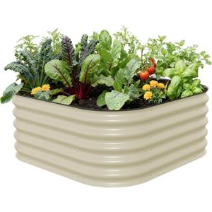 Raised Garden Bed Kit, 17" Tall 4 in 1 Modular Metal Raised Garden Beds Kit, Metal Planter Box for Vegetables, Flowers, Herbs, Pearl White