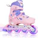 Nattork Inline Skates for Girls and Boys Kids, 4 Sizes Adjustable Inline Skates with Light up Wheels, Illuminating Beginner Roller Skates for Kids & Adult Youth (pink)