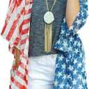 4th of July Women's American Flag Print Kimono Cover Up Tops Shirt (Red/White/Blue)