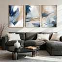 Anyzal Extra Large Blue Abstract Wall Art Framed 24x36 Inch Neutral Modern Canvas Wall Decor Minimalist Pastel Artwork for Living Room Bedroom Dining room Set of 3