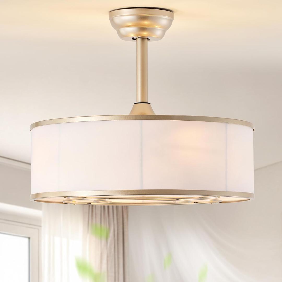 20" Caged Gold Fandelier Ceiling Fans with Lights, Boho Ceiling Fan with Light Remote Control, Mid-Century Chandelier with 6 Speeds for Bedroom,Living Room, Nursery