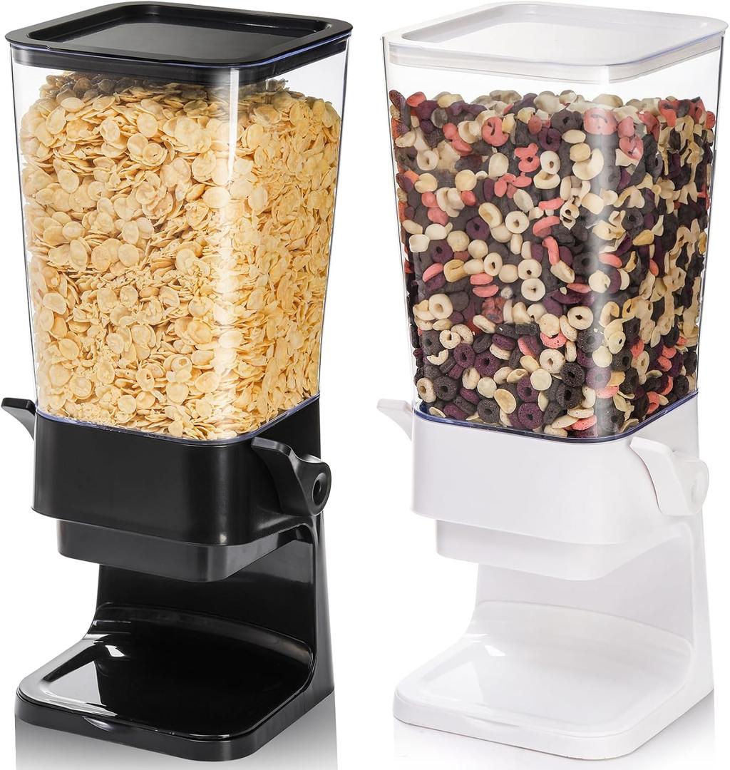Peohud 2 Pack Cereal Dispenser Countertop, 5.5L Large Capacity Cereal Container Storage, Dry Food Dispenser for Rice, Grain, Nuts, Candies, Oatmeal, Beans, Snacks, Cat Food, Dog Food