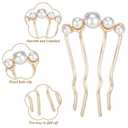 2Pcs Pearl U-Shaped Hair Pins for Buns, French Pins for Thick Hair Vintage Metal Twist-Style Hair Comb French Twist Hair Forks Metal Hairfork Hair Sticks Hair Accessories for Women (Black/Gold)