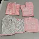 Sratte 6 Pcs Kitchen Decor Accessories Set Farmhouse Towels Pot Holders Oven Mitts Set 2 Dish Towels 2 Potholders 2 Cooking Mittens Oven Glove for Christmas Baking Cooking Supply(Pink,Kitchen)